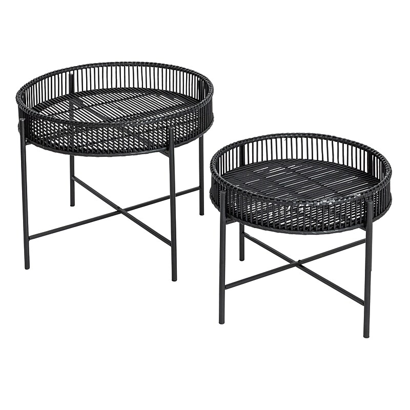 Storied Home Round Bamboo Table Trays on Metal Stands, Black, 2/Set (EC1700) image 1