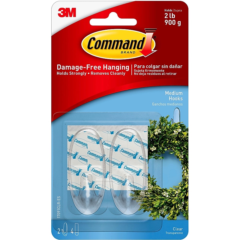 Command Medium Oval Hooks, 2 lb., 2/Pack (17091CLR-ES) image 1