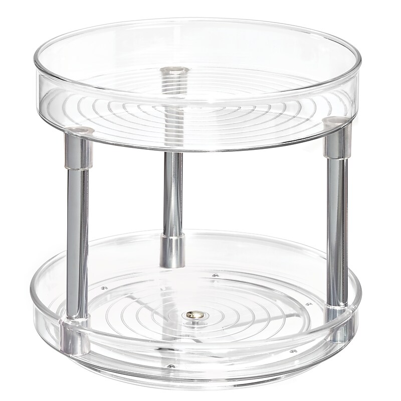 iDESIGN 2-Tier Rotating Desktop Lazy Susan Organizer, Clear/Chrome (40109) image 1