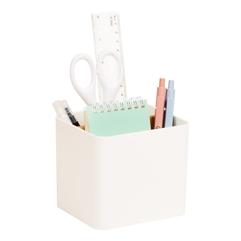 Mind Reader 2-Compartment Plastic Desk Organizer, White (SIMPORG-WHT) image 1