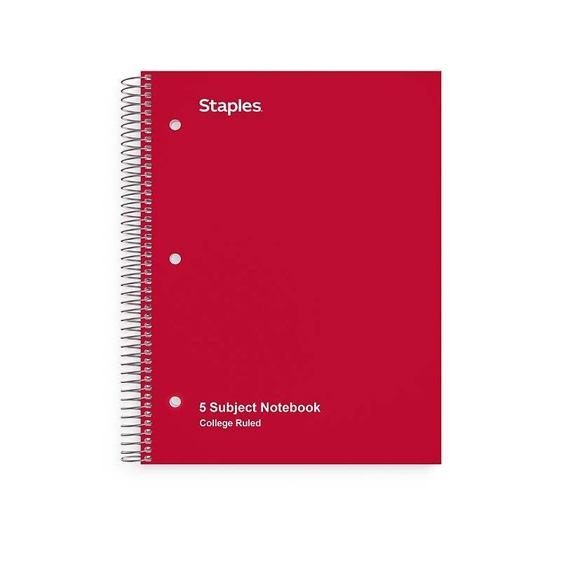 Staples® 5-Subject Subject Notebooks, 8.5" x 11", College Ruled, 200 Sheets, Assorted (10467M-CC) image 1