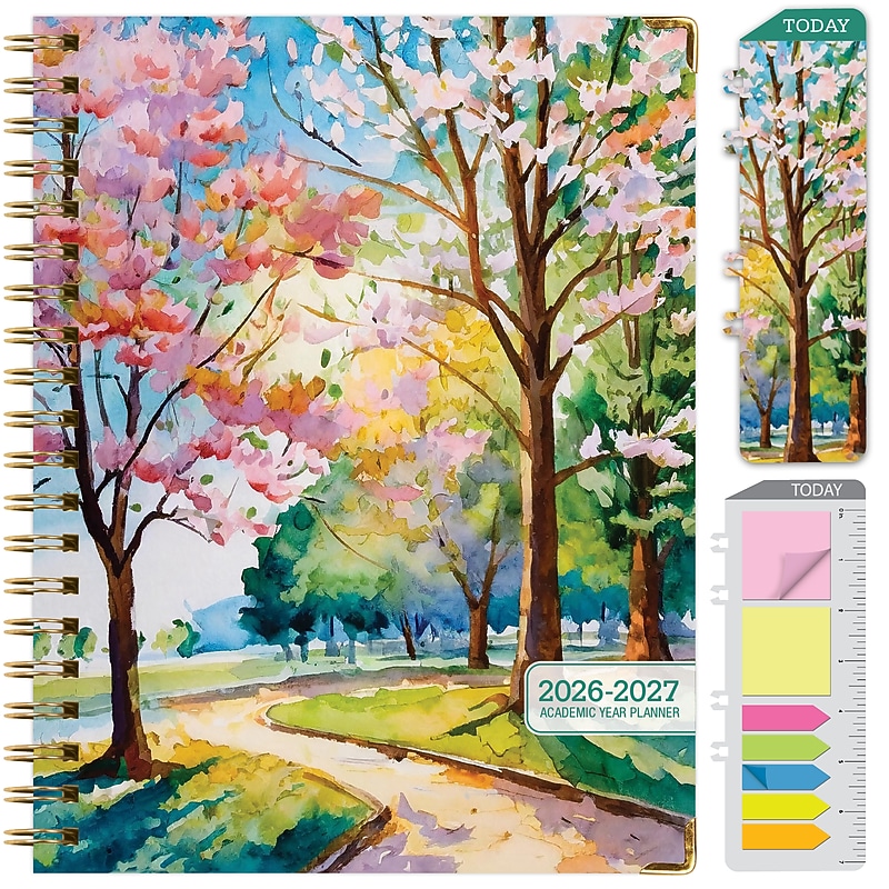 2026-2027 Excello Brands 8.5" x 11" Academic Weekly & Monthly Planner, Paperboard Cover, Watercolor Tree (FSHN-AY26-8511-43) image 1