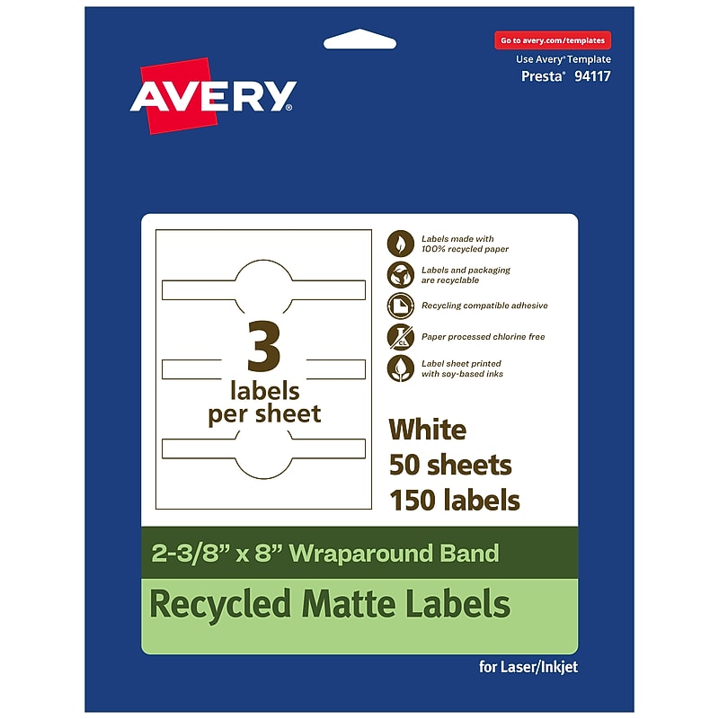 Avery EcoFriendly Laser/Inkjet Decorative Edge Multipurpose Labels, 2-3/8" x 8", White, 150/Box (94117) image 1
