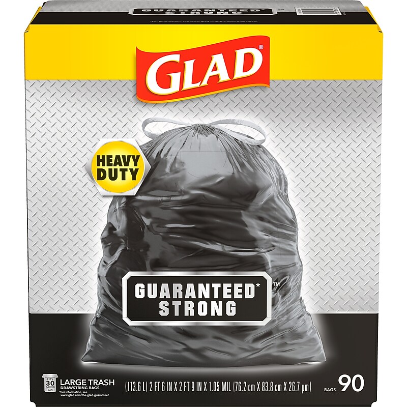 Glad 30 Gallon Large Drawstring Trash Bags, 90/Box (78952) image 1