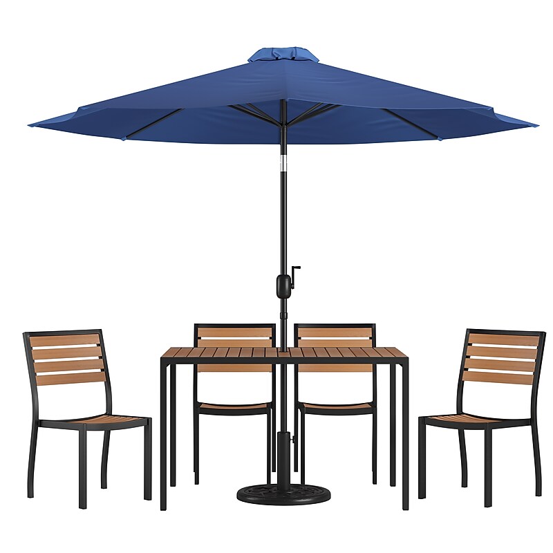 Flash Furniture Lark All-Weather Patio Table Set, Navy Umbrella, 7 Piece Set (X34834UB19BNV) image 1