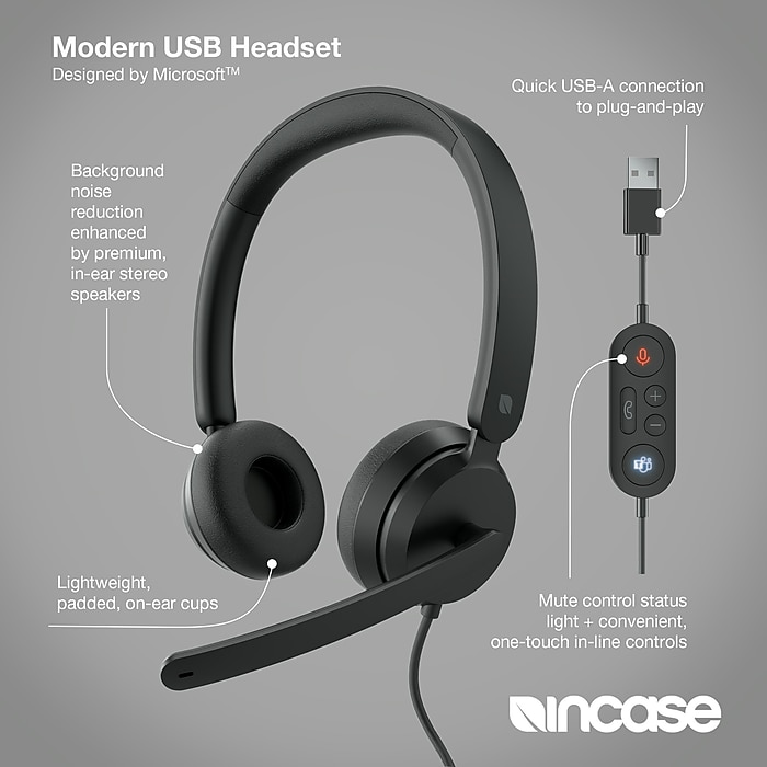 Incase Designed by Microsoft Modern USB-A Stereo Computer Headset