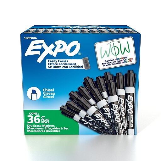 Expo Dry Erase Markers, Chisel Tip, Black, 36/Pack (1920940) | Staples
