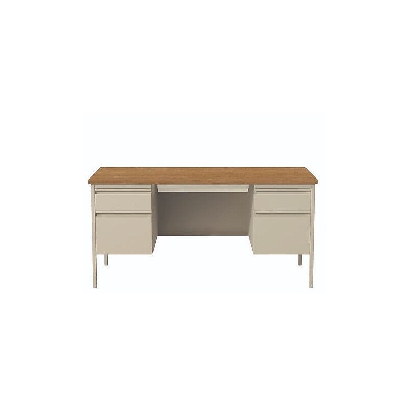 Alera 60"W Double Pedestal Desk, Cherry/Putty (ALEHSD6030PC) image 1