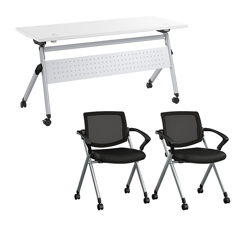 Bush Business Furniture Envision 60"W Foldable Training Room Table with 2 Chairs, White (NVS005WH) image 1