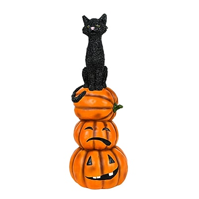 Halloween Black Cat with Pumpkin Stack Tabletop Decoration - Thumbnail 4
