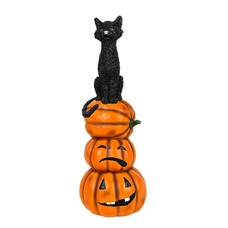 National Tree Company 32" Halloween Black Cat and Pumpkins Stack (HH75-93520GZBK1) image 1