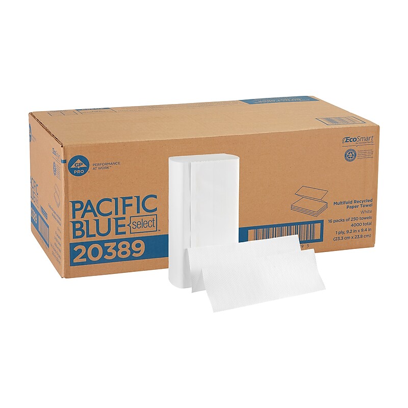 Pacific Blue Select Recycled Multifold Paper Towels, 1-ply, 250 Sheets/Pack, 16 Packs/Carton (20389) image 1