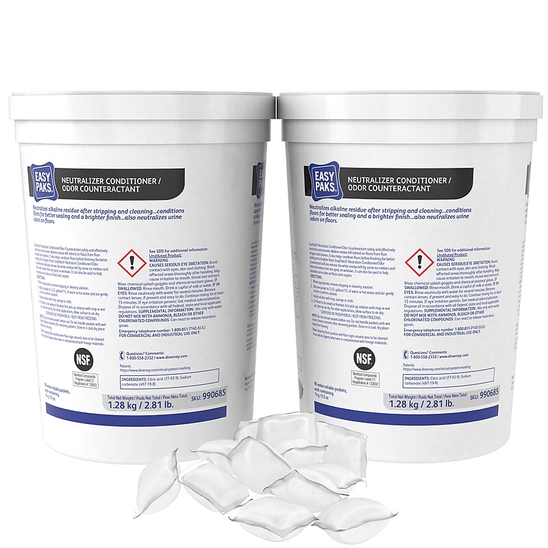 Easy Paks Neutralizer/Conditioner Powder-To-Liquid Deodorizer, 0.5 oz. Packets, 90 Packets/Tub, 2 Tubs/Carton (990685CT) image 1
