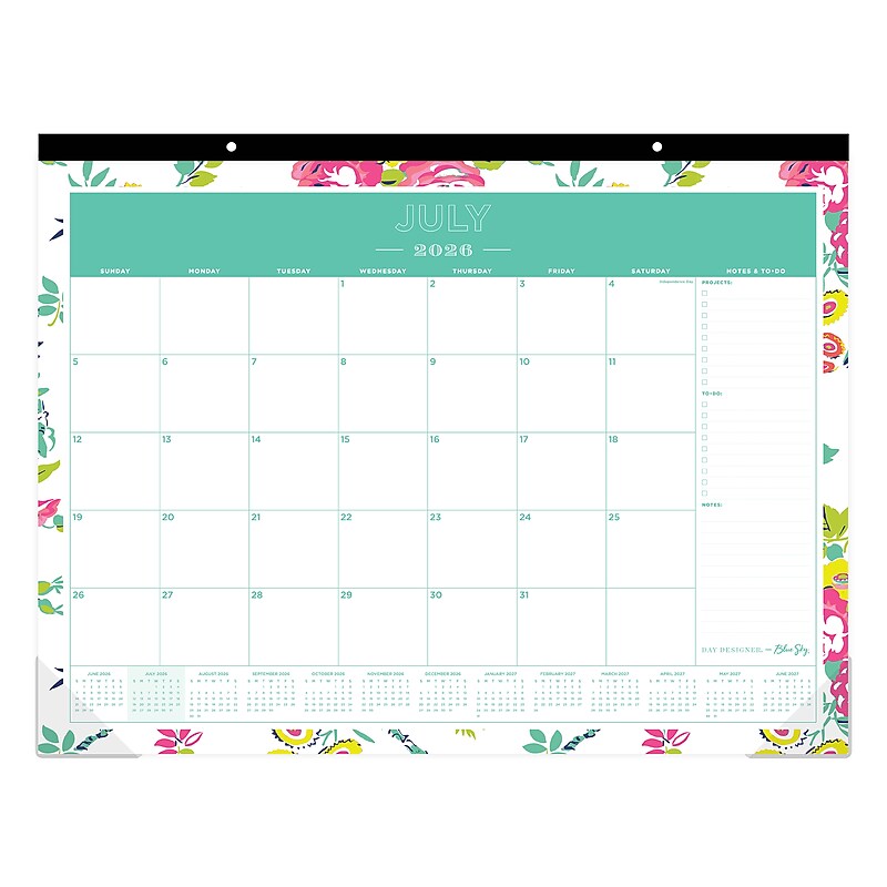 2026-2027 Blue Sky Floral 17" x 22" Academic Monthly Wall Calendar, Peyton White (107938-A27) image 1
