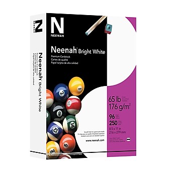 Neenah Bright White Cardstock, 8.5" x 11", 65 lb., 250 Sheets/Pack (91904/92904)