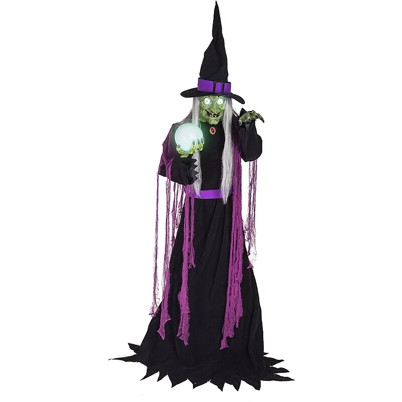 Haunted Hill Farm 6' Tall Motion-Activated Fortune Teller Witch (HHFTNWITCH-6F) image 1