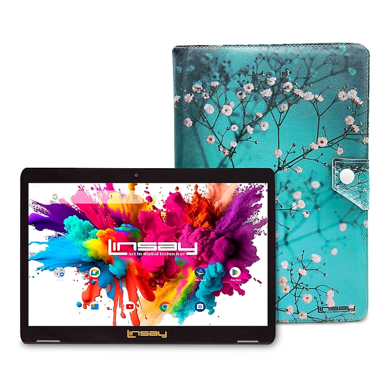Linsay Octa Core 10.1" Tablet, 4GB RAM, 128GB Storage, Android 13, Bundled with Flowers Marble Case and Stylus Pen image 1