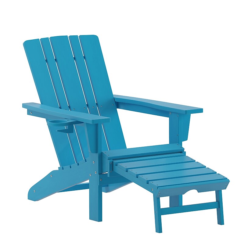 Flash Furniture Halifax Adirondack Chair with Cup Holder and Pull Out Ottoman, Blue (LEHMP1045110BL) image 1