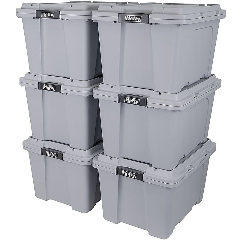 Hefty MAX Pro 72 Quart Storage Tote Gray, 6/Pack (7170HFTCOM52252) image 1