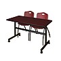 Regency Kobe 48" Flip Top Mobile Training Table- Mahogany & 2 'M' Stack Chairs- Burgundy~#|#~39CD9FFE-4247-42C2-A537AB7649380F4D_sc7