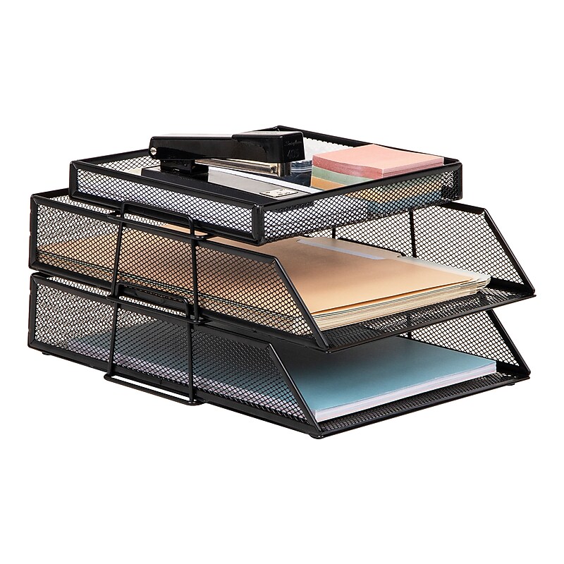 Mind Reader 2-Tier Metal Mesh File Organizer, Black (3TSET-BLK) image 1