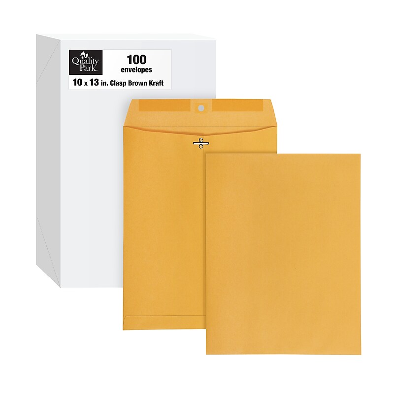 Quality Park Clasp & Moistenable Glue Kraft Catalog Envelopes, 10" x 13", Brown Kraft, 100/Box (QUA37897) image 1