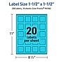 Avery Laser/Inkjet Multipurpose Square Labels, 1.5" x 1.5", Bright Blue, 200/Pack (94106)~#|#~39E1A1A3-9FD5-4C2A-950B5B080E4E4F5B_sc7