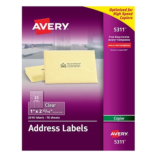 Avery Address Labels for Copiers, 1" x 213/16", Clear, 33 Labels/Sheet