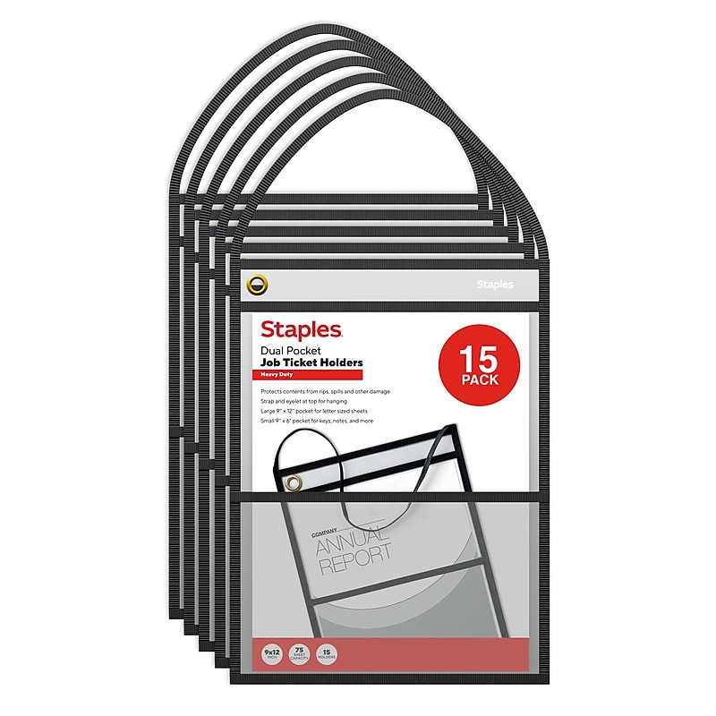 Staples Heavyweight Stitched Job Ticket Holder, 9" x 12", Clear, 15/Pack (ST63077) image 1