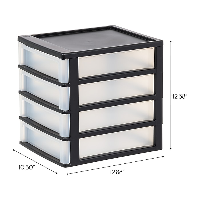 Iris 4-Drawer Desktop Unit, Black/Translucent White, 2/Pack