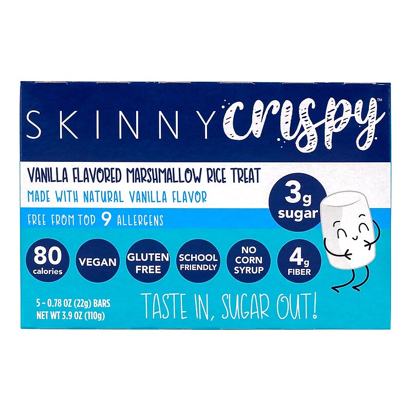 Skinny Crispy Gluten Free Vanilla Marshmallow Rice Treat, 3.9 oz., 5 Bars/Box, 3 Boxes/Pack (600-04176) image 1