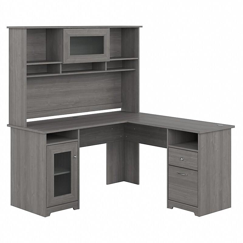 Bush Furniture Cabot 60"W L Shaped Computer Desk with Hutch and Storage, Modern Gray (CAB001MG) image 1