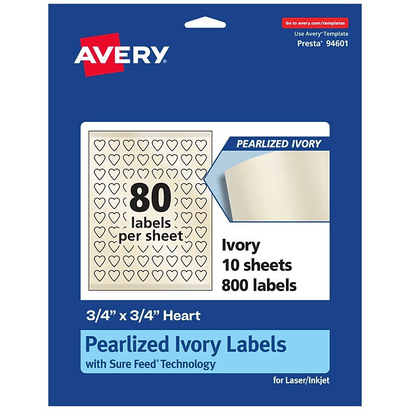 Avery Pearlized Ivory Heart Shaped Multipurpose Labels, .75" x .75", Ivory, 800/Pack (94601) image 1