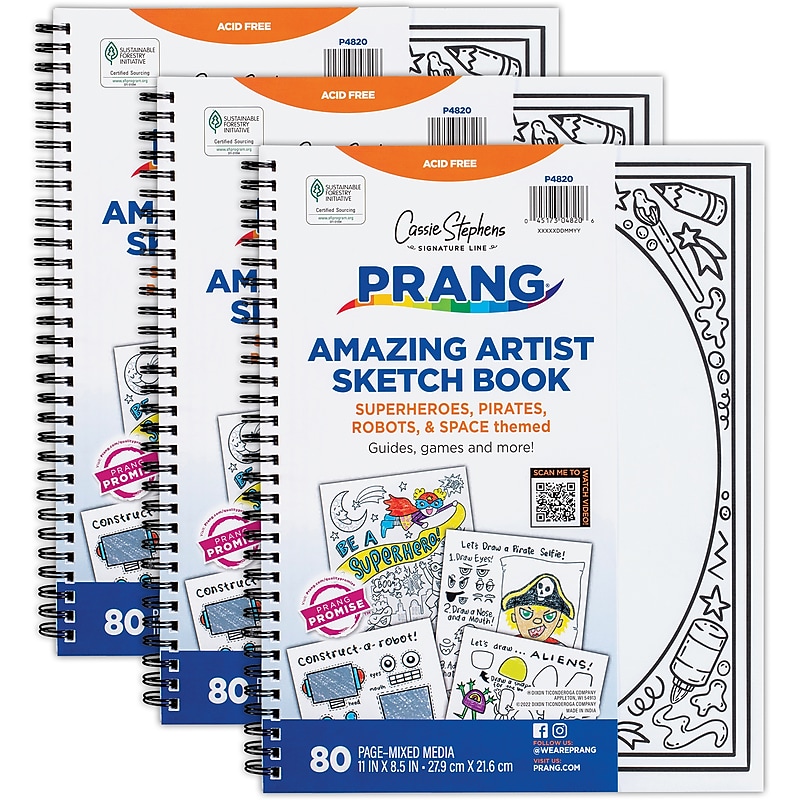 Prang Cassie Stephens 8.5" x 11" Wire Bound Sketch Book, 80 Sheets/Book, 3 Books/Bundle (PAC4820-3) image 1