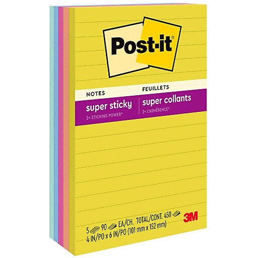 Postit Super Sticky Notes, 4" x 6", Summer Joy Collection, Lined, 90