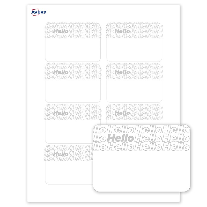 Avery Adhesive Name Tags, Pre-printed Silver Hello Pattern Design image 1