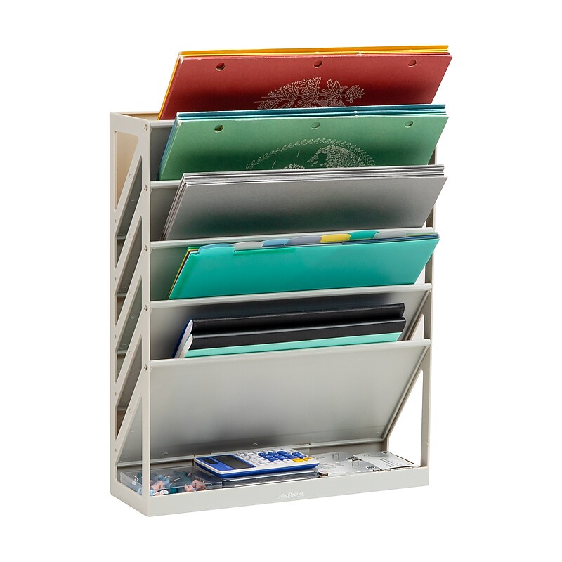Mind Reader 5-Compartment Mountable Plastic Vertical File Storage, Beige (WALLANCH-BEI) image 1
