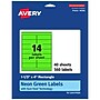 Avery Rectangle Multipurpose Labels, 1-1/3" x 4", Neon Green, 560/Pack (94206)~#|#~3A0FC04F-40B7-46B0-956F1C3E773EA08F_sc7