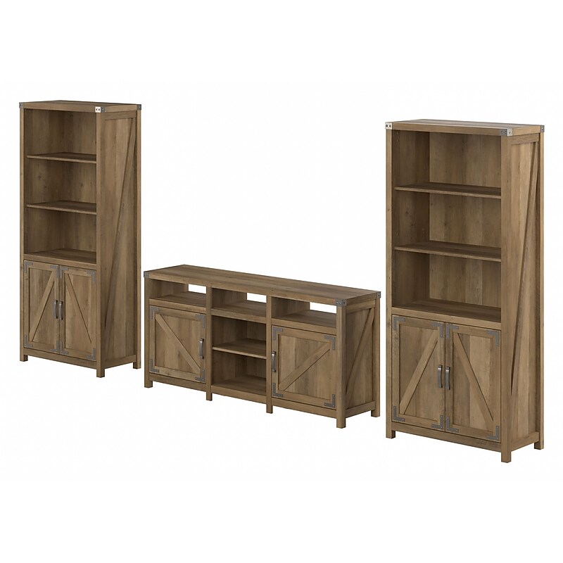 Bush Furniture Knoxville Console TV Stand with 5 Shelf Bookcases with Doors, Screens up to 70", Reclaimed Pine (CGR021RCP) image 1