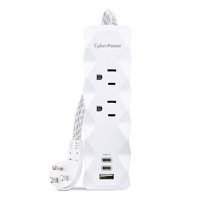 CyberPower P203UCW Home Office 2-Outlet Surge Protector, 2-USB-C Ports, 1-USB-A Port, 3 ft. Cord, 350J Surge Suppression, White Simolary simolary.com