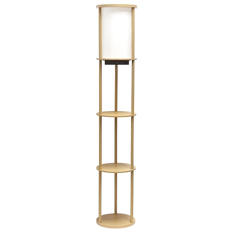 Simple Designs Etagere Organizer Storage 62.5" Floor Lamp with 2 USB Charging Ports and 1 Charging Outlet, Tan (LF2010-TAN) image 1