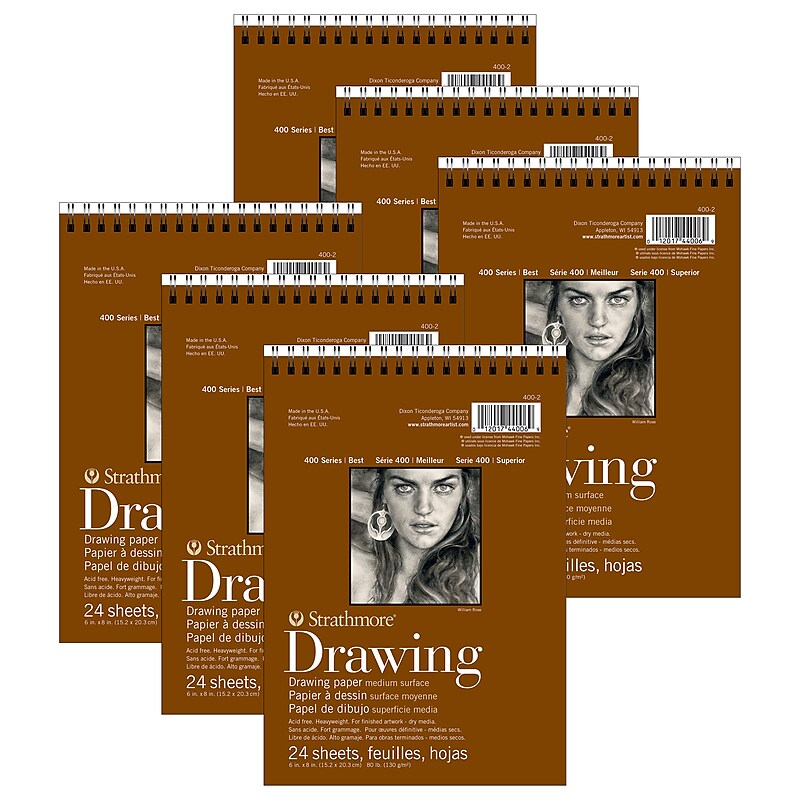 Strathmore 400 Series 6" x 8" Wire Bound Drawing Sketch Pad, 24 Sheets/Pad, 6/Bundle (STTP400206-6) image 1