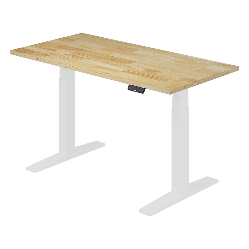 FlexiSpot E7 Commercial 55''W Electric Rectangular Adjustable Standing Desk, Rubber Wood/White (E7WCOM5528-RW) image 1