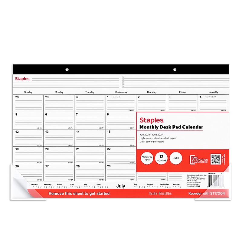 2026-2027 Staples 18" x 11" Academic Monthly Desk Pad Calendar, Black (ST17004-27) image 1