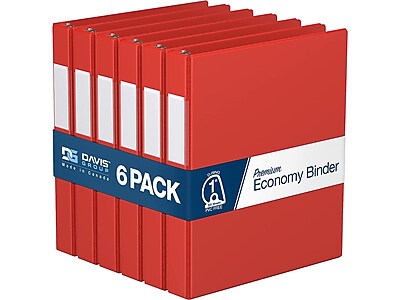 Davis Group Premium Economy 1" 3-Ring Non-View Binder, Red, 6/Pack (2301-03-06)