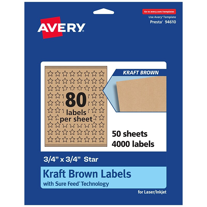 Avery Laser/Inkjet Burst Multipurpose Labels, .75" x .75", Kraft Brown, 4000 Labels/Box ( 94610) image 1