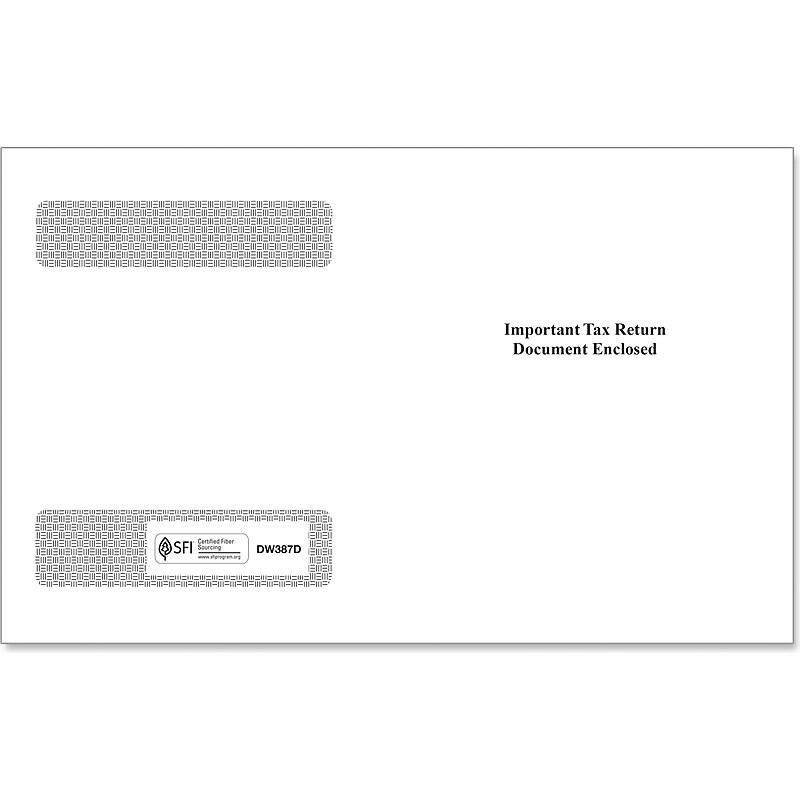 ComplyRight Moistenable Glue Double-Window Envelope, 5.63" x 9", White/Black, 100/Pack (DW387D) image 1