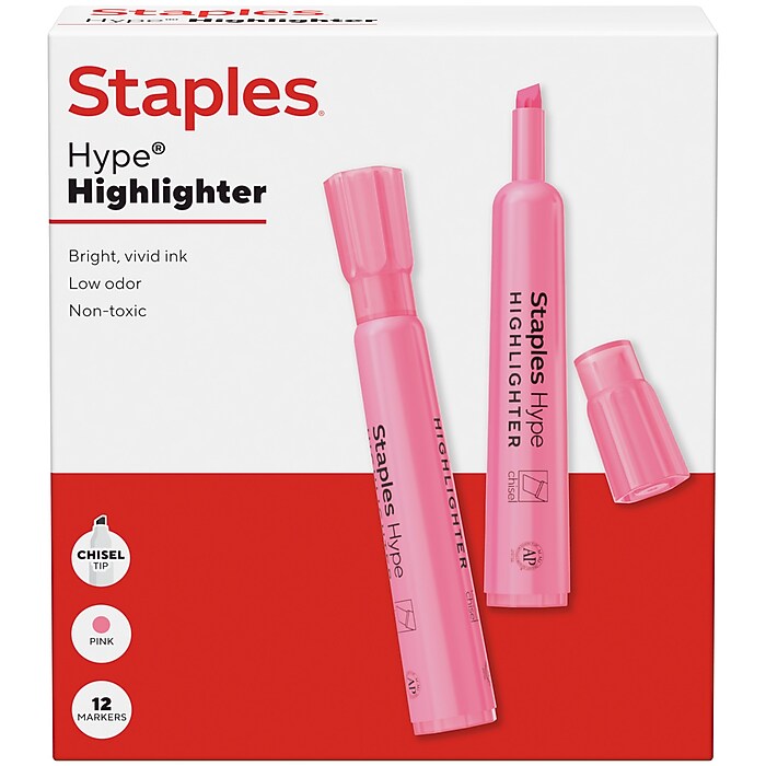 Staples Hype Tank Highlighter, Chisel Tip, Pink, 12/Pack (ST62940