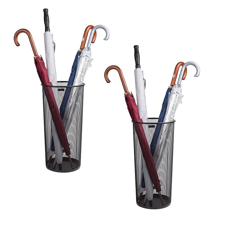 Mind Reader Umbrella Stand Entryway, Black, Metal Mesh, 2/Pack (2UMBHBASK-BLK) image 1