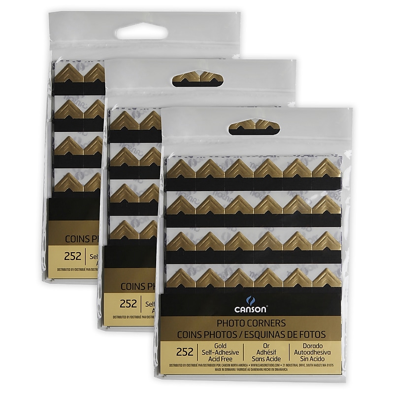 Canson Self Adhesive Photo Corners, Gold, 252 Pieces/Pack, 3 Packs/Bundle (MCXC100510401-3) image 1